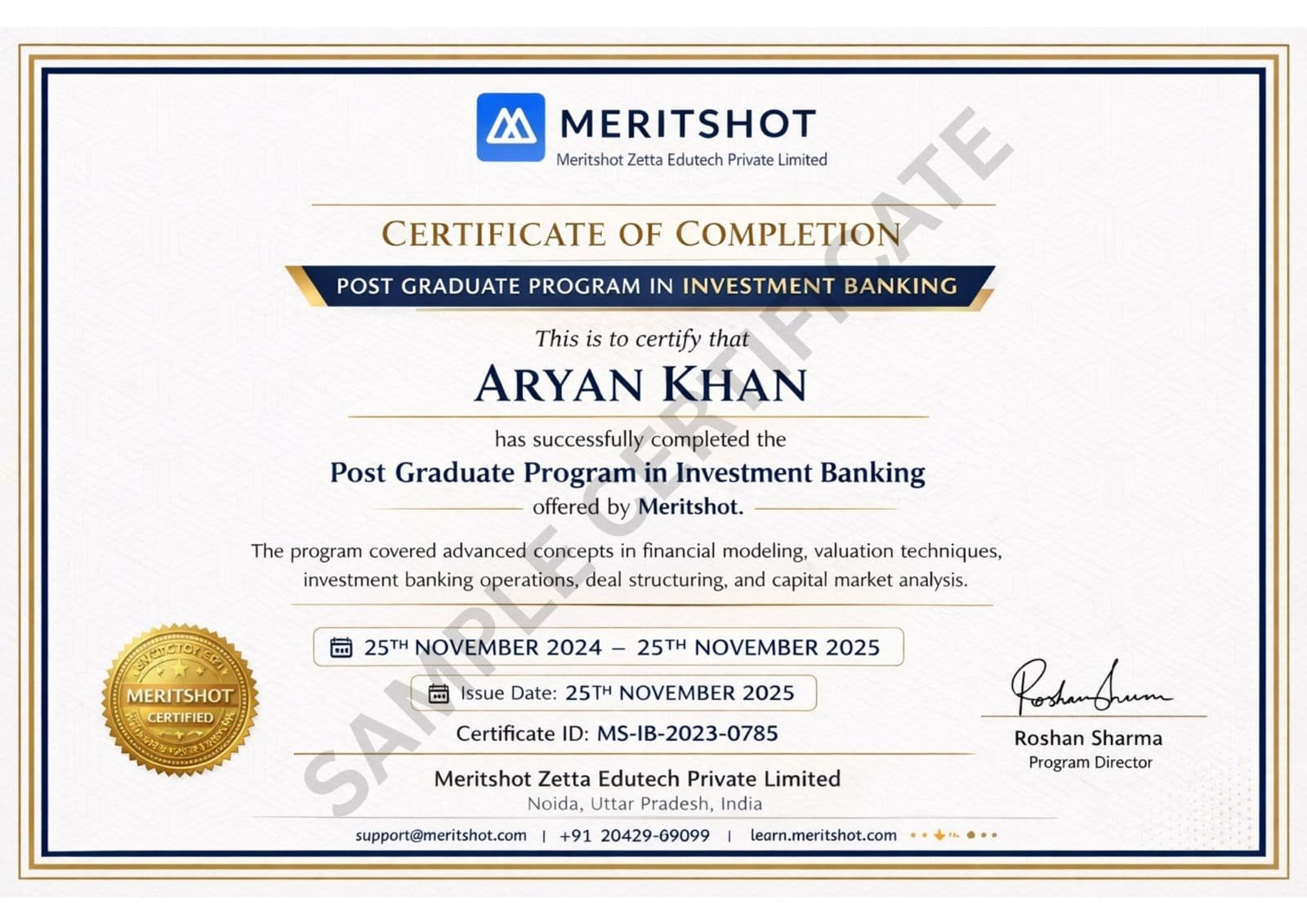 Meritshot Investment Banking Certificate