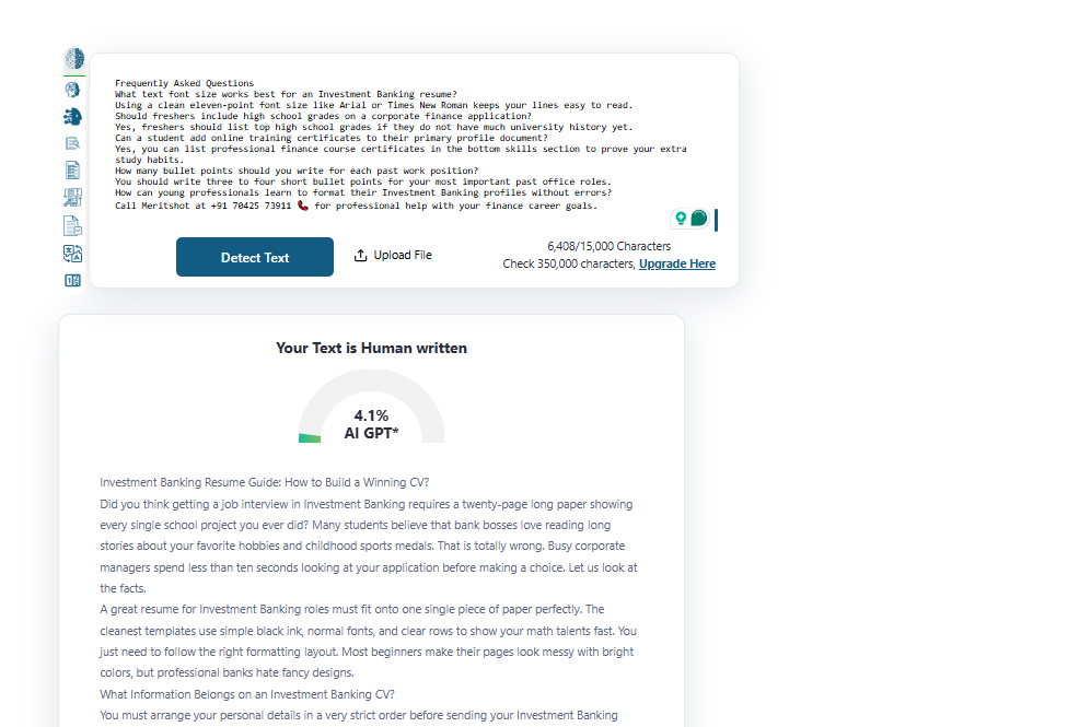 Investment Banking Resume Guide content analysis